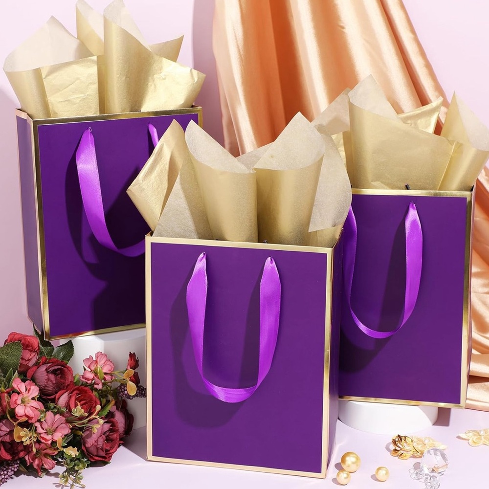 5 Pack Metallic Paper Gift Bags with Handle and Tissue 9 x 7 x 3.1